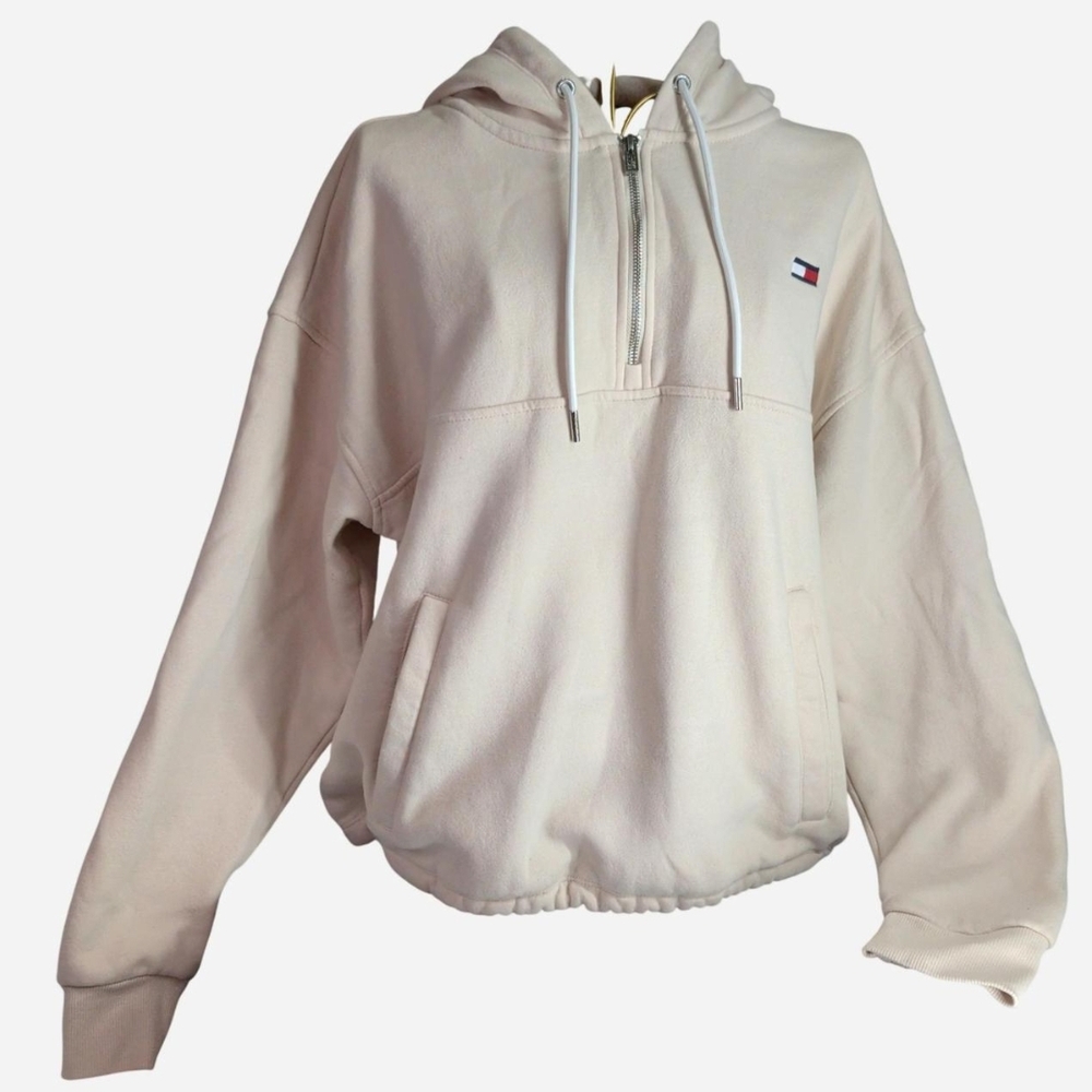 Tommy Hilfiger Sport 1/4 Zip Cropped Hoodie - Cream - Medium